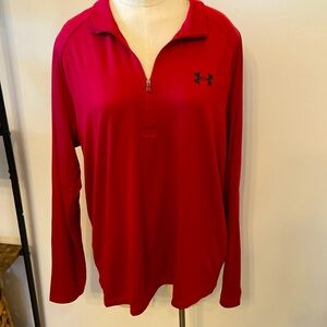 Under Armour Pullover Mens Red Authentic UA Tech Lightweight Loose Half Zip Sz L